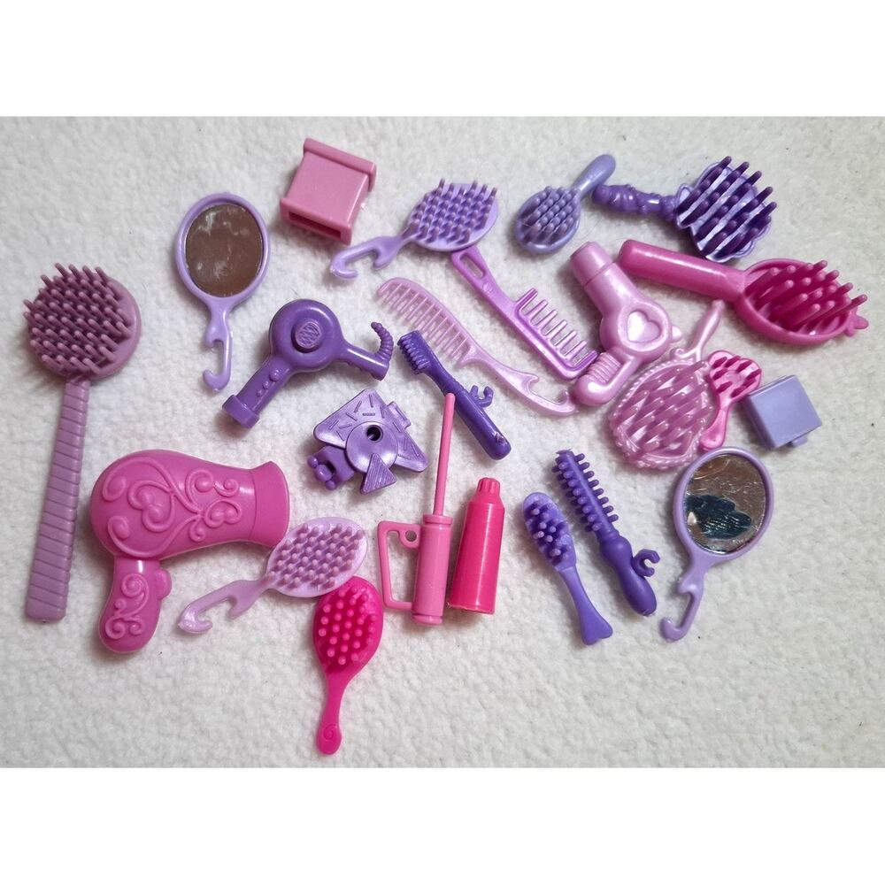 Barbie Fashion Doll Purple Pink Vtg Accessories Lot Bathroom Blow Dryer Brush